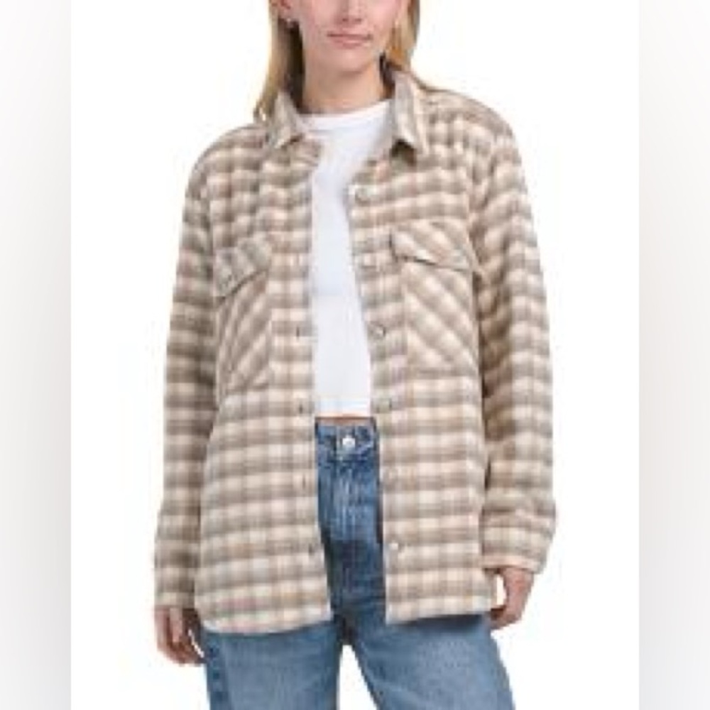 NWT- OAT New York Oversized Tan Plaid Shacket